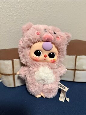 Baby Three 100% sweet boba eyed piggy Pink Plush Doll with White Belly